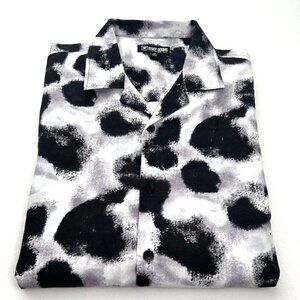 Stacy Adams Mens Shirt 4X Short Sleeve Black White Abstract Button Linen Blend